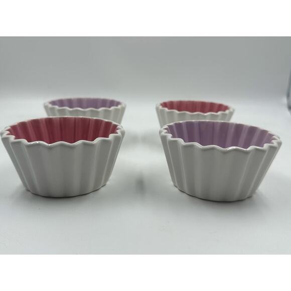 Purple and Pink Ceramic Ramekin, Fluted White Custard Cup, Small Round Ramekin - Picture 2 of 4